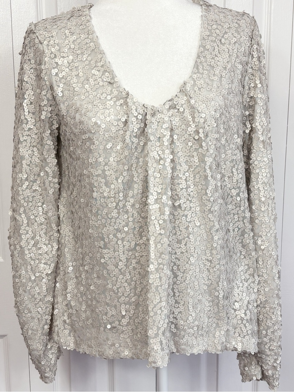 NWT Allison Joy Evereve Off White Silver Nina Matte Sequin Blouse Large